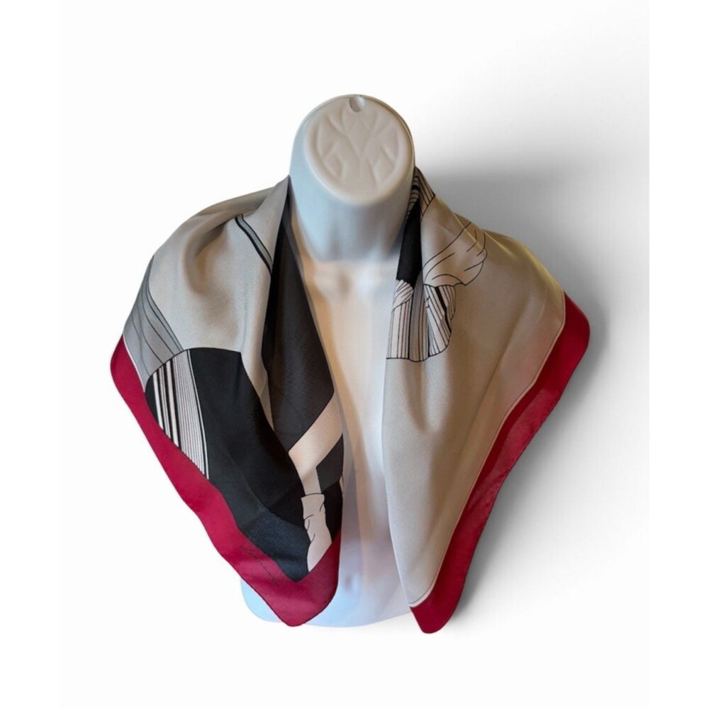 Leonardi Scarf Art Deco style Red Gray Black Vintage 31" Square 1980's EUC